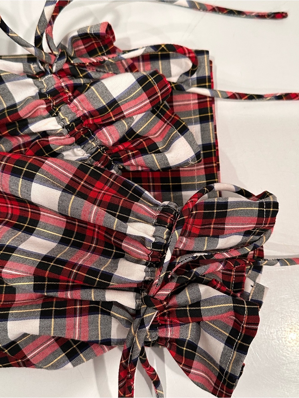 Victoria Dunn Red, White Black Plaid Ruffle Tie-Neck & Sleeve Blouse Holiday XS - Picture 12 of 12